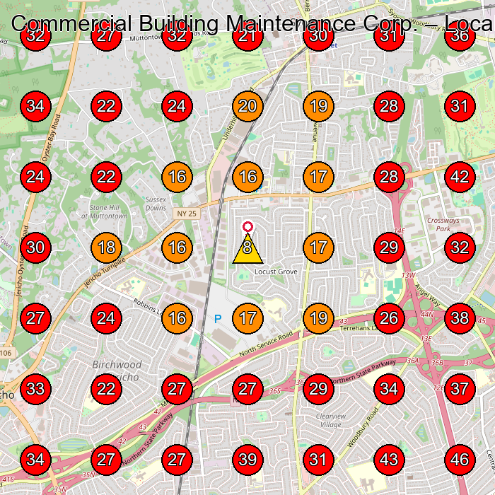 Commercial Building Maintenance Corp. GeoGrid visibility map for Landscaper in Oyster Bay
